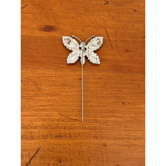 Vintage Butterfly Stick Pin Pink & Clear Gemstones Unique Eye-Catching Design - Picture 10 of 12